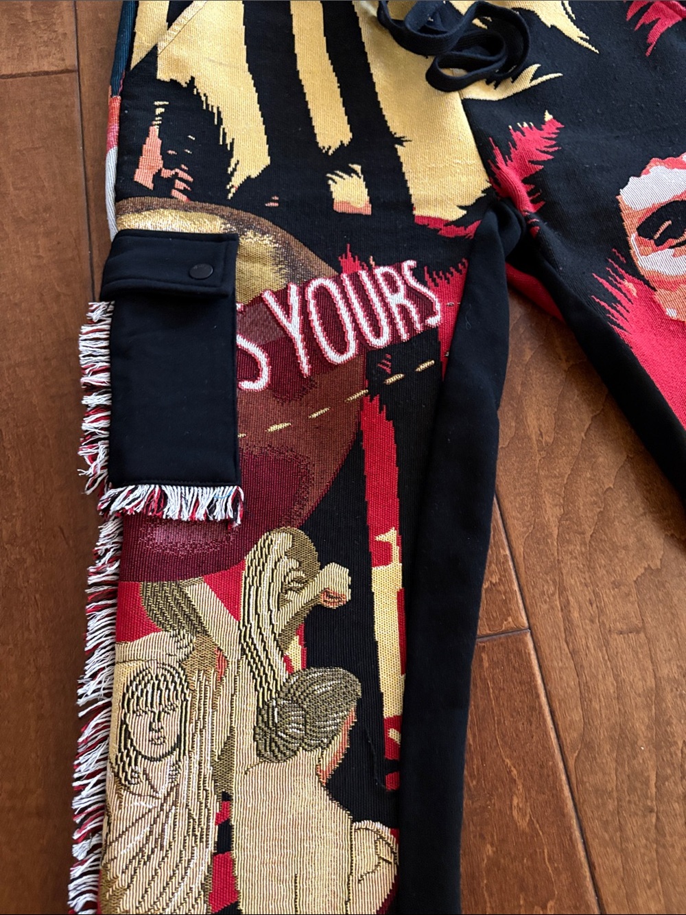 Graphic Tiger & Face Patchwork Joggers in Black, Red, Gold - Picture 7 of 8